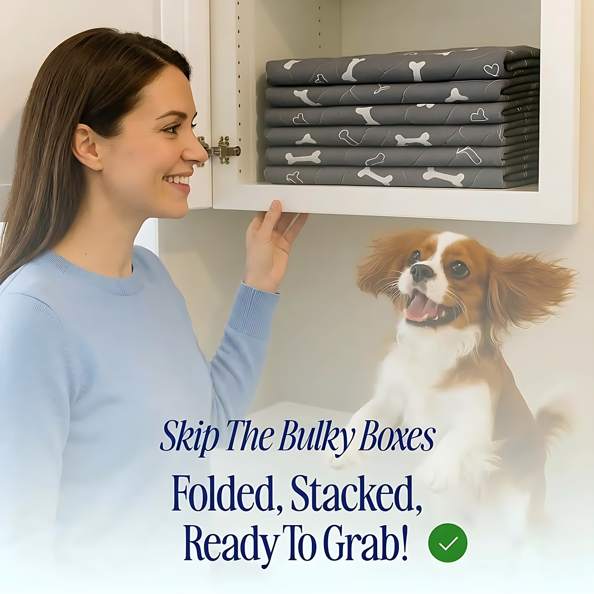 Folded PuppyPads ready to grab